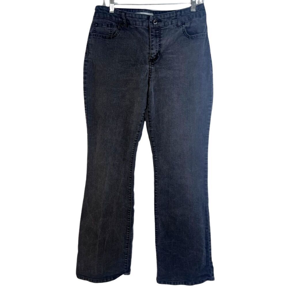 Chicos Platinum Denim Faded Black Ultimate Fit Barely Flare Leg Jeans 1.5 (10)